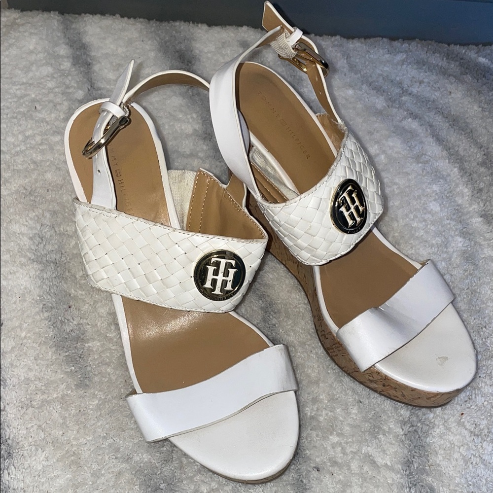 Tommy Hilfiger White Woven Wedge Sandals